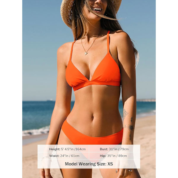 WJSMBikini Set til kvinder Todelt badedragt V-hals Lav talje Krydsryg Selvbinder Spaghettistropper Tiger Orange XL