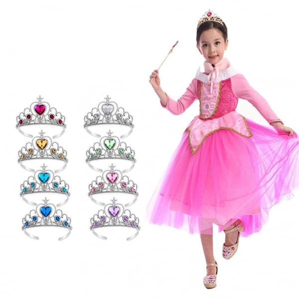 Puku Tiara Kruunusetti Prinsessan Puvustusjuhliin (8 Väriä), Keltainen + Tummansininen + Vihreä + Vaaleanpunainen + Valkoinen + Punainen + Taivaansininen + Violetti