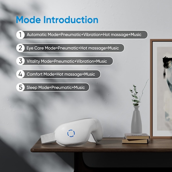 Øjenmassage med varme, opvarmet øjenmaske med Bluetooth-musik, masserer øjenmuskler, øjenplejegave med 5 massagetilstande og 180° folde-design