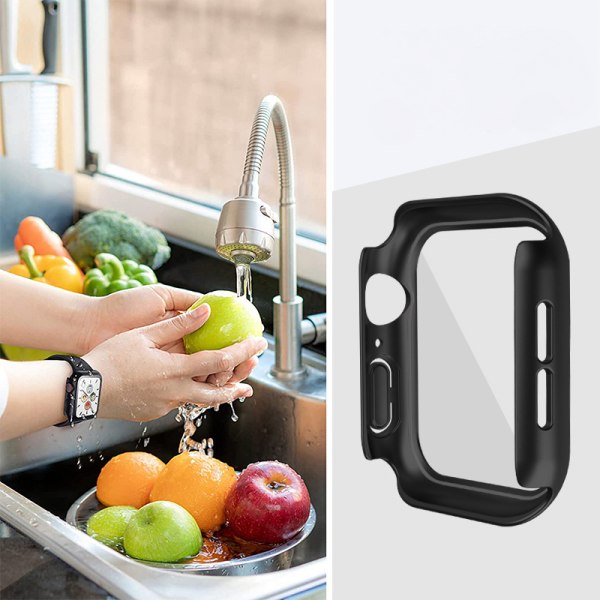 Vanntett deksel for Apple Watch 45mm Series 7/8 med skjermbeskytter i herdet glass, iWatch full beskyttende hard PC-støtfangerdeksel