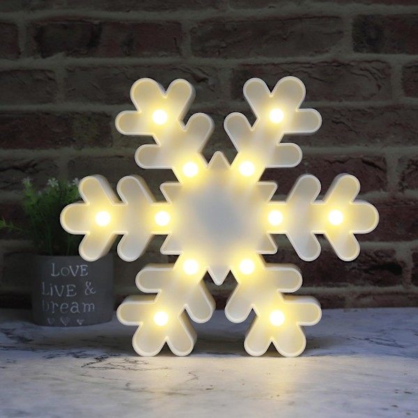 Snefnug Marquee Skilt Julelys, LED Natlys Bord & Væghængt Lampe til Soveværelse, Børneværelse, Vuggestue, Hjem, Hvid Snefnug
