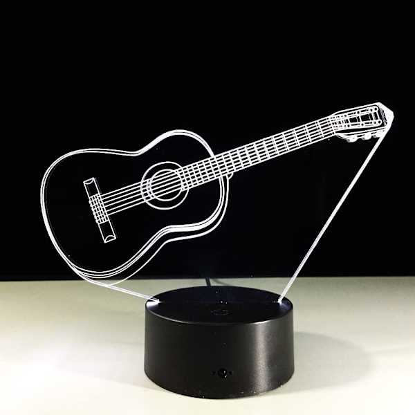 3D Lys Elektrisk Gitar Illusionslampe Led 7 Farger Skiftende USB Berøringsføler Skrivebordslampe Natlampe Venner Gave