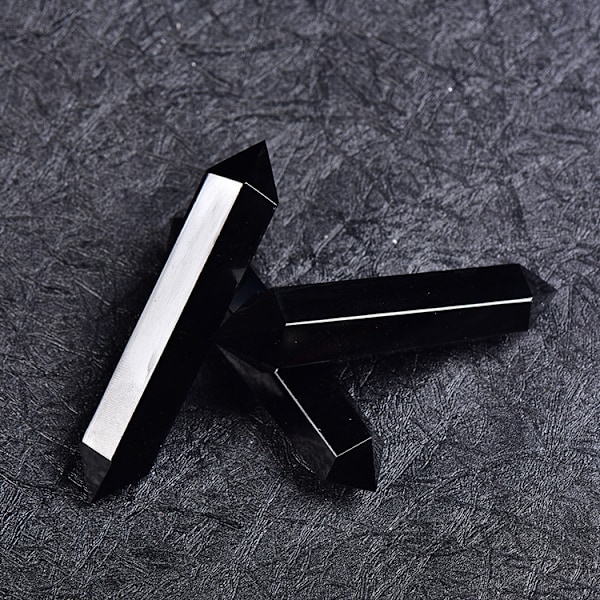 Svart Obsidian Naturlig Healing Kristallstavar Höjd 6 Facetterad Prismastav Reiki Chakra Sten, Naturlig Kvarts