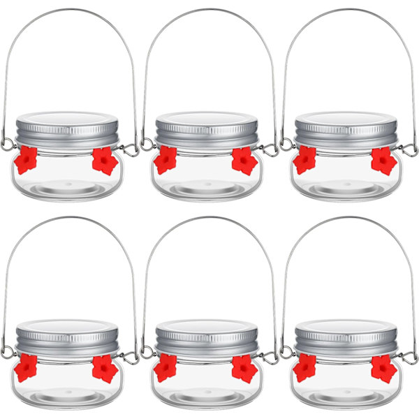 6 stk. Mason Jar Hummingbird Feeder Glas Hummingbird Dish Feeder med 4 Blomster Foderporte til Udendørs Hængende Vindue Yard Have Dekoration