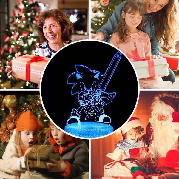 3D Sonic The Hedgehog nattlys, Sonic leketøy lampe 3 mønster 16 fargeendring dekorlampe med fjernkontroll for gutter jenter barn gaver