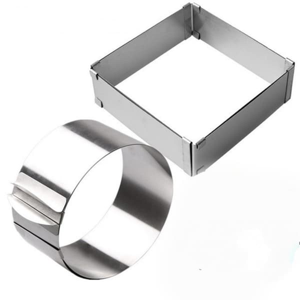 Justerbar kakeringform 2-delt sett, 6-12 tommer kake mousse ring rustfritt stål (rund+firkantet)