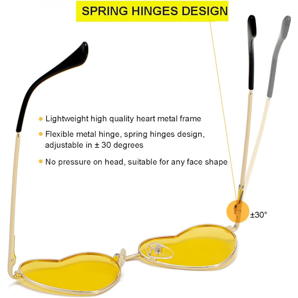 Polariserte hjerteformede solbriller for kvinner, mote, stilig stil, metallramme, UV400-beskyttelseslinse Gold Yellow 54 Millimeters