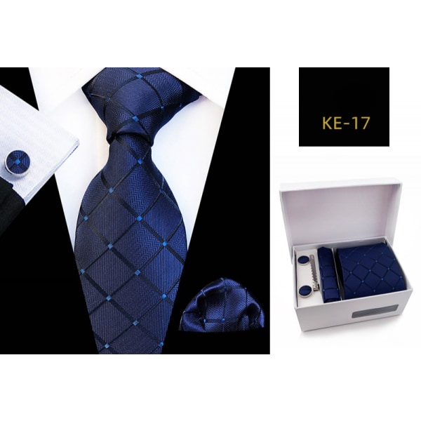 Men’s Gift Tie Set Silky Necktie Pocket Squares Tie Clips Cufflinks For Men, KE—17