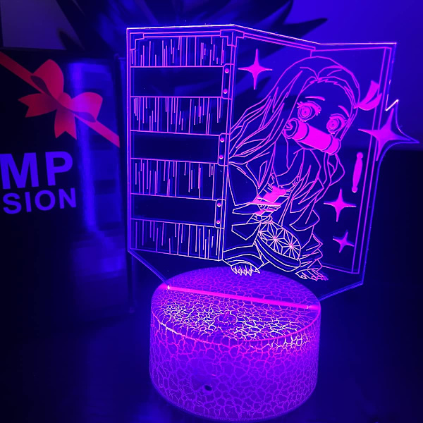 3D Illusions nattlys, Anime-lampe med 7 farger for barnegavene soverom dekor (Søt jente)