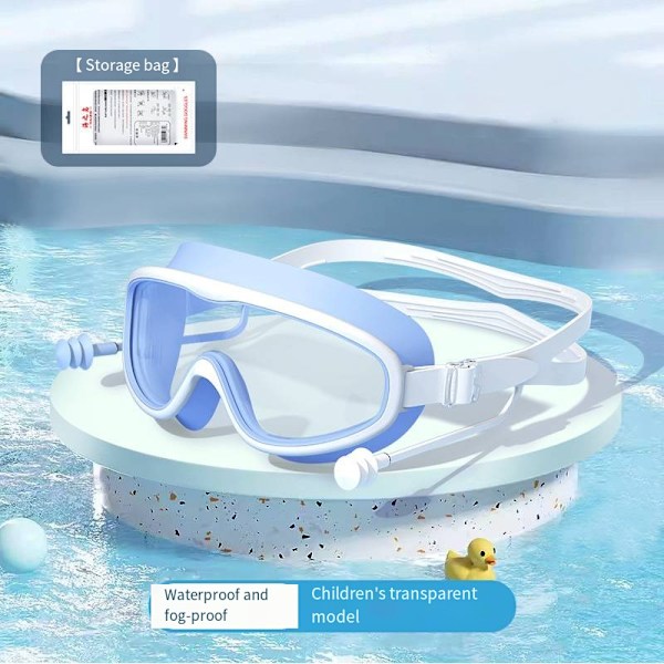 Vuxen Stora Ram Simglasögon Vattentäta Anti-fog HD Simglasögon En-delad Öronpropp Silikon Barn Simglasögon White blue-bagged Kid
