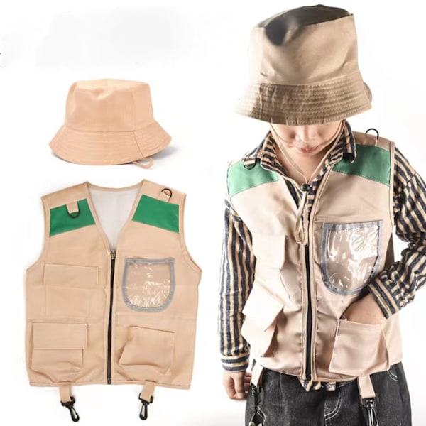 Barn utomhus explorer äventyr set utomhus exploration kit set med väst hatt för åldrarna 3-7 pojkar flickor camping vandring lek halloween kostym