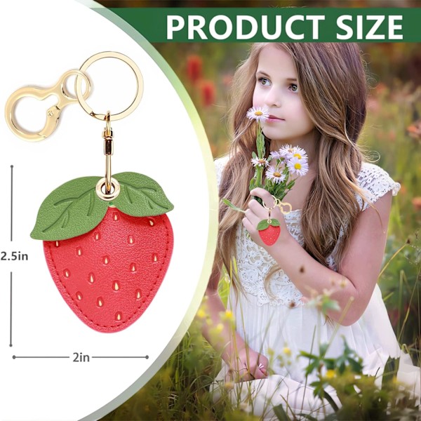 Læder nøglering holder etui kompatibel med Apple AirTag, sød beskyttende Air Tag cover med nøglering, anti-scratch finder GPS tracker etui til Another Strawberry