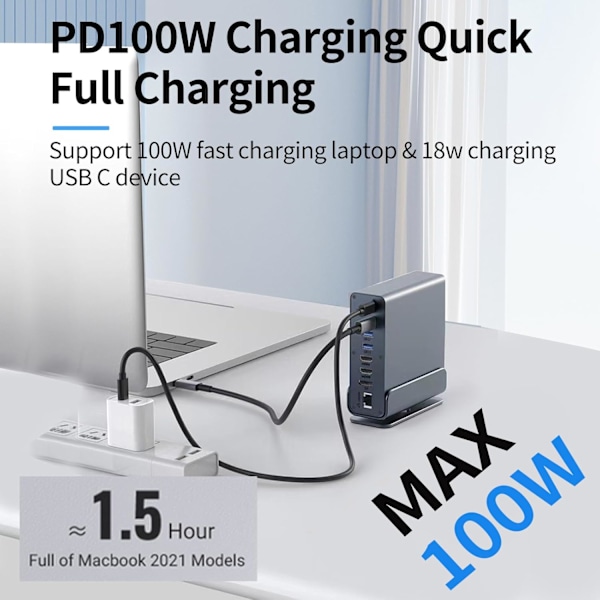 15-i-1 bærbar dockingstation 4K@60Hz kompatibel med Mac Window Hp Thunderbolt 4(2 HDMI, DP, 100W PD, Ethernet, 5 USB-porte, SD/TF-kort, lyd)