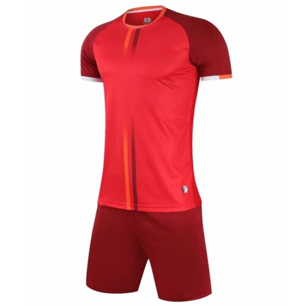 Herr Barn Fotbollströja Kostym Custom Kortärmad Sommar Fotboll Träningsuniform Matchande träningsoverall 2-delad Skjorta Shorts Set red L