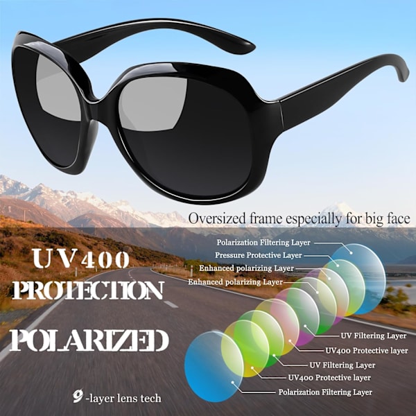 Polariserade solglasögon dam trendiga överdimensionerade stora körsolglasögon damer UV-skyddande stora solglasögon black and Gradient Purple