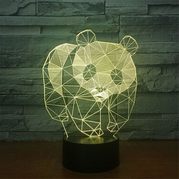 3D Panda nattlys Dyr Bordskrive Optisk Illusjon Lamper 7 Farge Skiftende Lys LED Bordlampe Jul Hjem Kjærlighet Bursdag Barn Barn Dekor Leke G