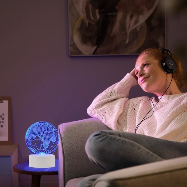 3D Jordklode Amerika Globus Optisk Illusjon Nattelys 7 Fargeendring Berøringssensor USB-drevet LED Soveromsdekorasjon Skrivebordslampe for Ferie B
