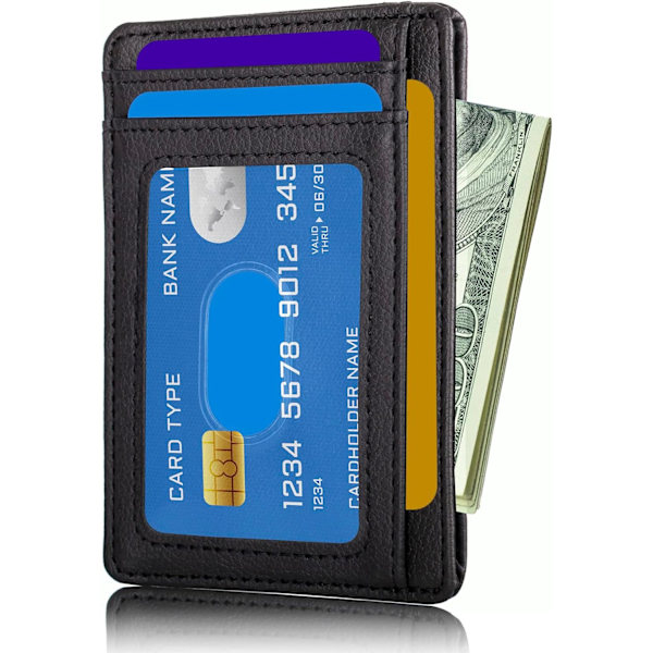 Resa Minimalistisk Slim Front Pocket Plånbok för Män Kvinnor, RFID-blockerande Kreditkortshållare Fodral (Lichee Svart) Lichee Black