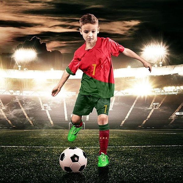 Barnfotbollströja, fotbollströja, kortärmad tröja shorts set, storlek 7 Ronaldo röd tröja, fotbollströja, vuxen- och barnstrumpor 16