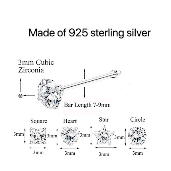 S925 Sterling Silver Näsa Spik Multifunktionell Zirkon Näsa Smycken Örhängen Amazon Mänsklig Kropp Punktering Smycken Set