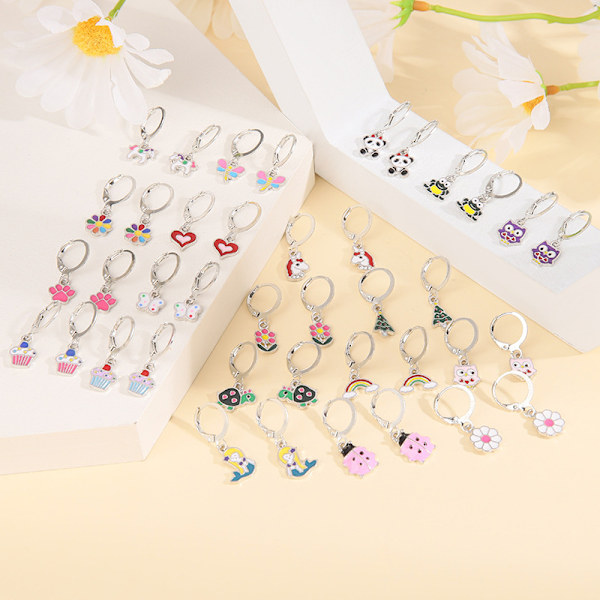 20 par silver mini creolörhängen med charm katt hund enhörning - söta örhängen för tonårsflickor - rosa djurörhängen för flickor - färgglada kristallörhängen