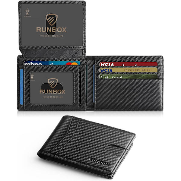 Plånböcker för män 15 kortfodral Slim Rfid Läder 2 ID-fönster med presentförpackning Herrtillbehör Carbon Black-15 slots