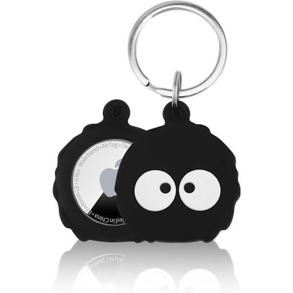 Mjukt silikonfodral för Airtag med nyckelring, kompatibel med Apple Air Tag-hållare nyckelring för nycklar, bagage, husdjur hund katt krage, ryggsäck, A Black Coal Ball