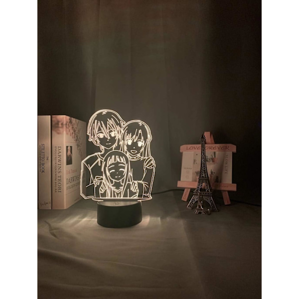 Anime Lampe Nattlys Illusionslys Kazuto Kirigaya Asuna Yuuki Sword Art Online Lampe 3D for Barnerom LED Dekorbelysning Barn Julegave Seng