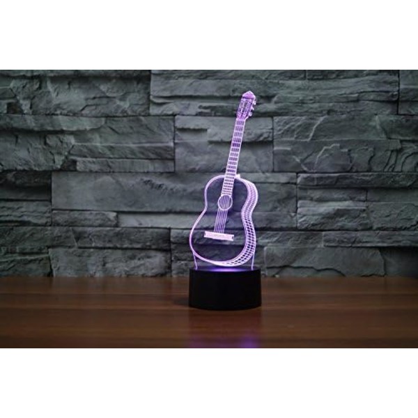 3D Guitar Fjernbetjening 16 Farve Natlys Illusion Akryl LED Bord Sengelampe Børneværelse Skrivebords Dekoration Fødselsdagsgaver Legetøj til Børn