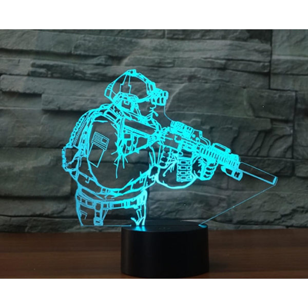 3D Soldat Fjärrkontroll 16 Färger Nattlampor Illusion Akryl LED Bord Sänglampa Barn Sovrum Skrivbords Dekoration Födelsedagspresenter Leksak för Barn