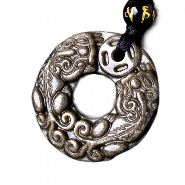Luonnollinen obsidiaanidonitsi Rauhan solki PIXIU Amuletti Kaulakoru Riippuva luonnollisella helmiketjulla miehille Miehille（Kultainen obsidiaani）