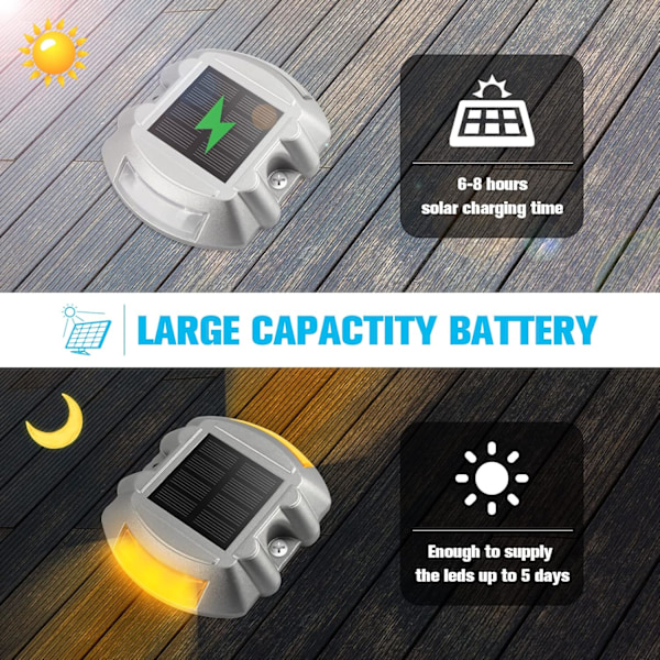 Solcelledæklys til indkørsel og dok, 16-pak LED trådløse IP67 vandtætte udendørs advarselstrinlys til indkørsel, fortov, have, sti, gård (W Warm White16