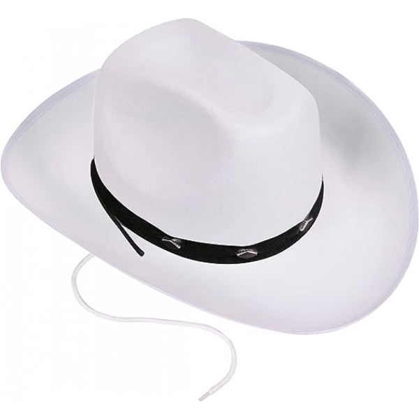 Cowboyhatt med påtrekkbar lukking, filtcowboyhatt for ekte cowboyer eller kostymefest - cowboy- og cowgirlhatte for voksne (hvit)