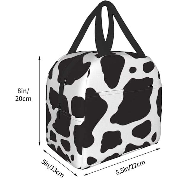 Sort ko taske til frokost, rejsetaske, picnic tasker, isoleret holdbar indkøbspose, genanvendelig vandtæt taske til mænd og kvinder Black Cow Animal One Size