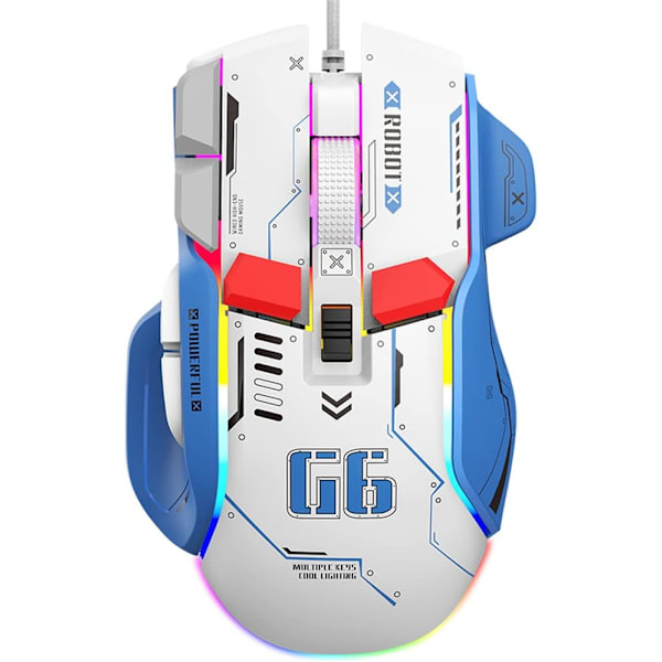 Ergonomisk Spelmus - Anpassningsbar, Bekväm och Precisionsdriven, Trådad RGB-Spelmus med 10 Programmerbara Knappar White