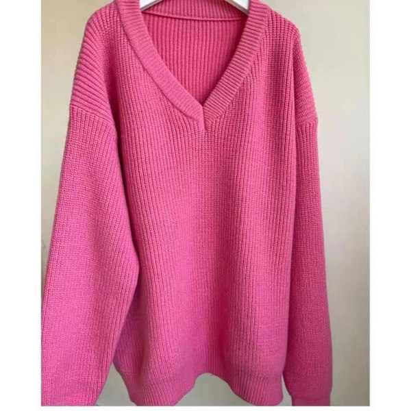 Hösttröjor för kvinnor Vinter V-ringad Ribbstickad Långärmad Pullover Fashion Tops