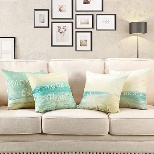 JUSTUP putetrekk 18x18 tommer sett med 2 strand putetrekk putetrekk for seng stol sofa soverom stue hjemmedekor (strand sce