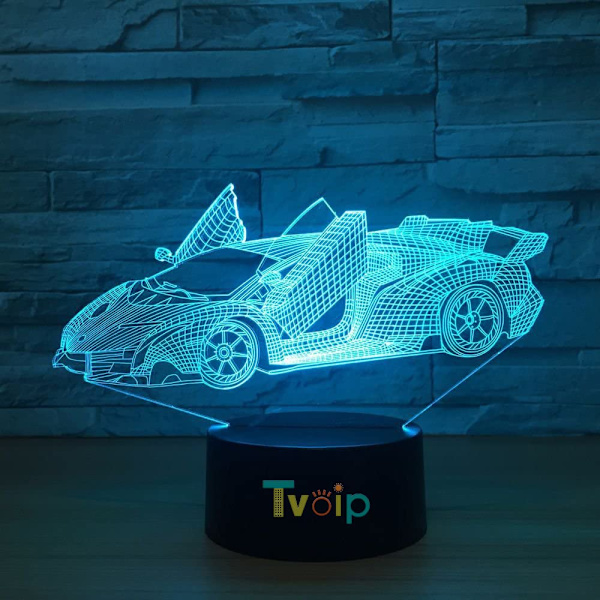 7 Fargeskiftende nattlampe 3D Atmosfære Bulbing Lys 3D Visuell Illusions LED Lampe for Barn Leke Julergave Bursdagsgaver (Racerbil)