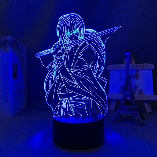 Anime LED-lys Rurouni Kenshin Lampe for soveromsdekorasjon nattlys bursdagsgave romdekorasjon bord 3D lampe Rurouni Kenshin, 16 farger, med fjernkontroll C