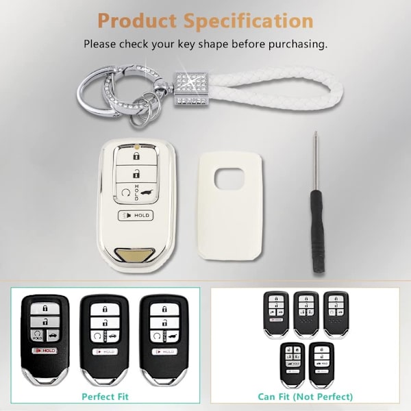 Nøglebeskyttelsescover til Honda Accord Civic CRV Pilot Passport Insight Tilbehør Hvid TPU 5 Knapper Smart Keys Etui Skal Beskytter Bling Bilnøglering