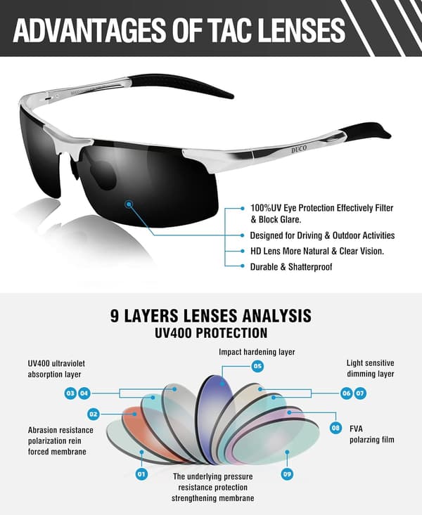 Polariserade solglasögon för män med UV-skydd - 8177s Silver Frame Gray