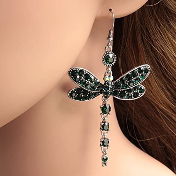 Dragonfly Kristal Droppörörhängen, Vintage Etniska Insektsformade Örhängen Smycken Gåvor Kvinnor Flickor Grön
