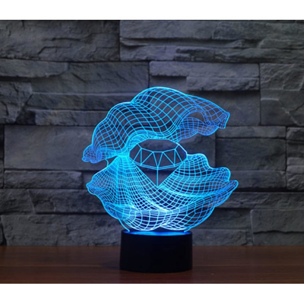 3D Shell Diamond Fjernkontroll 16 Farger Nattelykter Illusions Akryl LED Bord Nattbord Lampe Barn Soverom Skrivebord Dekor Bursdagsgaver Leke for Barn