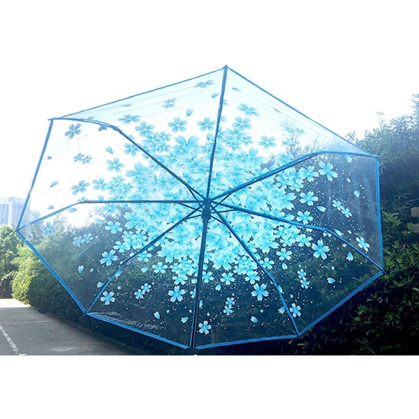 Kirsebærblomster Transparent Foldbar Rejse Paraply Blue(auto)