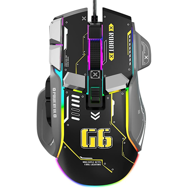 Ergonomisk Spelmus - Anpassningsbar, Bekväm och Precisionsdriven, Trådad RGB-Spelmus med 10 Programmerbara Knappar Black