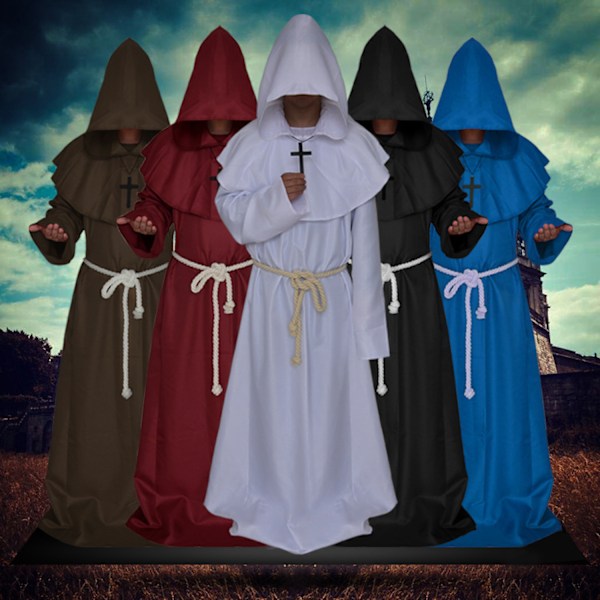 JUSTUP Halloween Cosplay -asu Puku Viitta Kaapu Munkki Keskiaikainen Hupullinen Munkki Renessanssi Pappi Kaapu Puku Cosplay（Ruskea，Koko S）