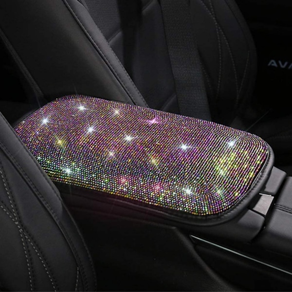 Universaali Bling Bling -auton keskikonsolin suojus, Bling-auton lisävarusteet, kiiltävä kristalli käsinojan pehmuste suojakotelo (värikäs)