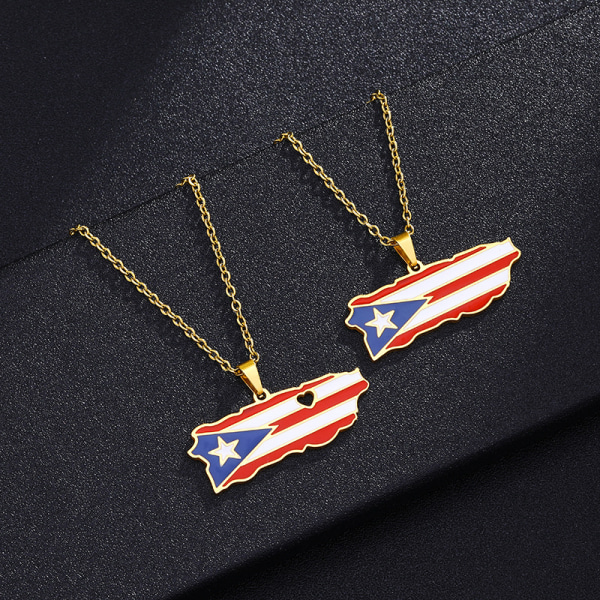 2 kpl Fashion Ladies Map kaulakoruja, ruostumatonta terästä Puerto Ricon sydänkartan riipus kaulakoru, paras lahja perheelle (kulta)