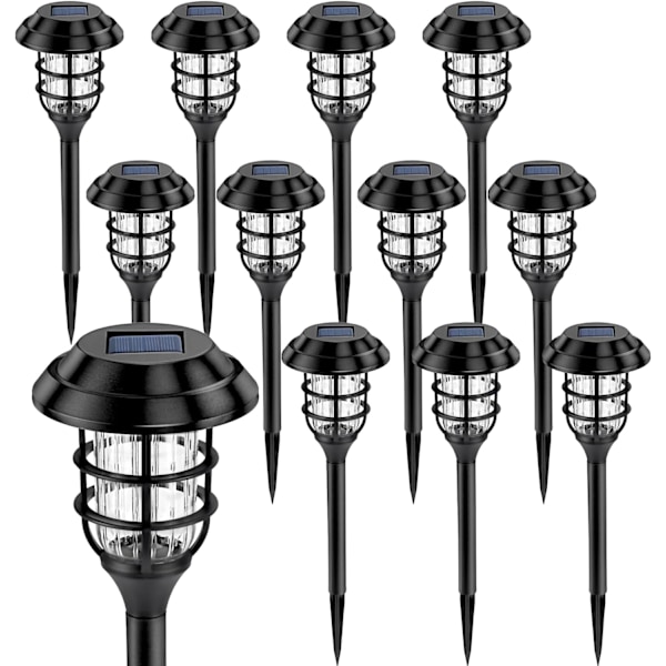 Solcellelamper for utendørs, solcellelamper for utendørs 12-pakning, opptil 10 timer automatisk på/av hagelys vanntett, solcelledrevet landskapsbelysning for hage 12PACK Cold White