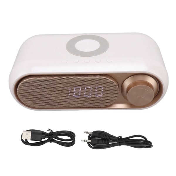 Trådlös laddning Bluetooth högtalare LED Digital väckarklocka FM-radio Bluetooth -högtalare med trådlös laddare Vit Spray Guld 10W
